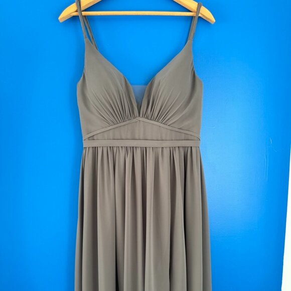 Formal Evening Fancy Dress Gray Sweatheart Deep Neck Line Chiffon Maxi - Sz 8 - Picture 2 of 10
